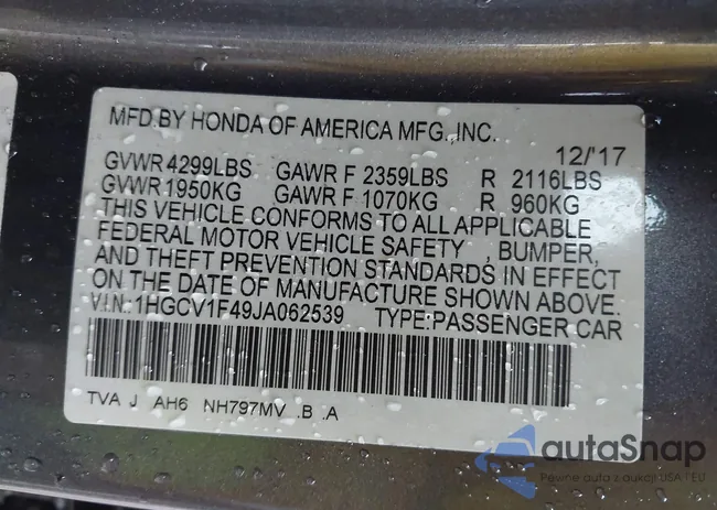 1HGCV1F49JA062539: 42458156