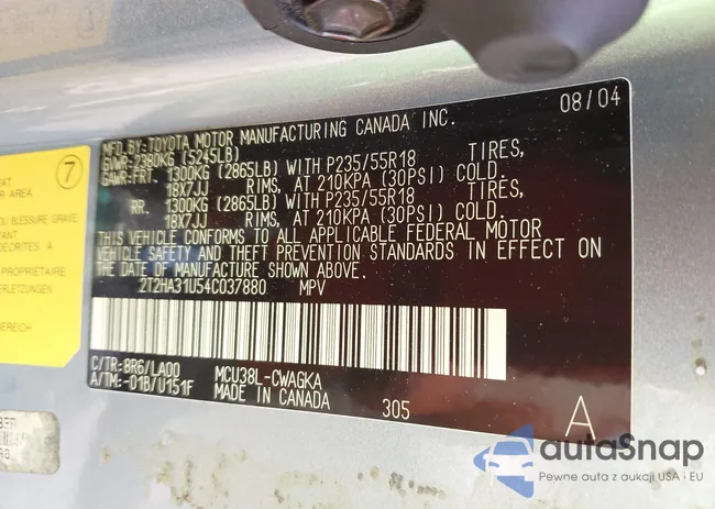 2T2HA31U54C037880: 42458262