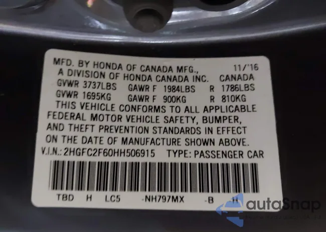 2HGFC2F60HH506915: 42457712