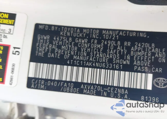 4T1C11AK4NU633161: 42459299