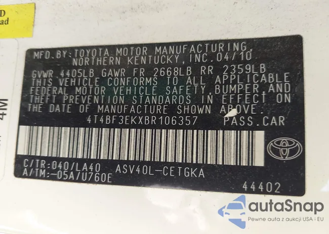 4T4BF3EKXBR106357: 42458444