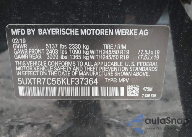 5UXTR7C56KLF37364: 42458705