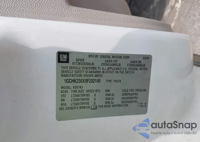 1GCHK236X8F202149: 42459750