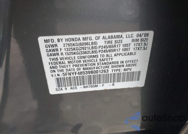 5FNYF48539B001263: 42459961