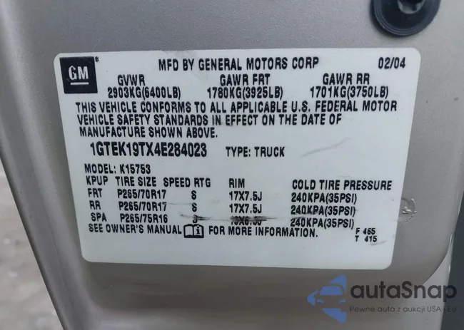 1GTEK19TX4E284023: 42459965