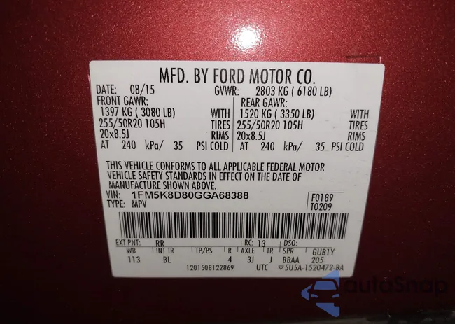 1FM5K8D80GGA68388: 42460003