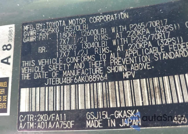 JTEBU4BF6AK088964: 42460007