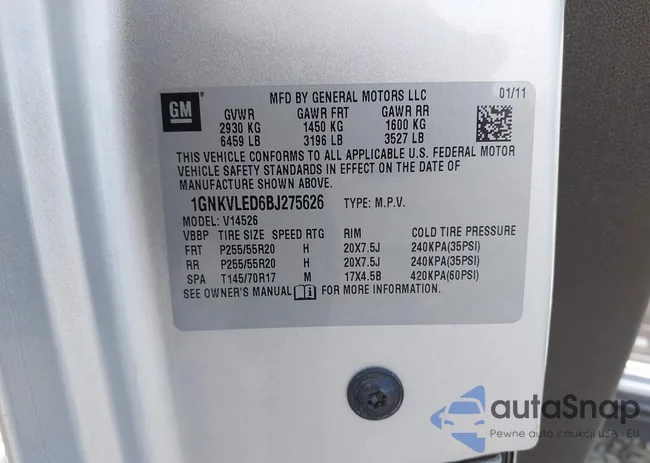 1GNKVLED6BJ275626: 42460211