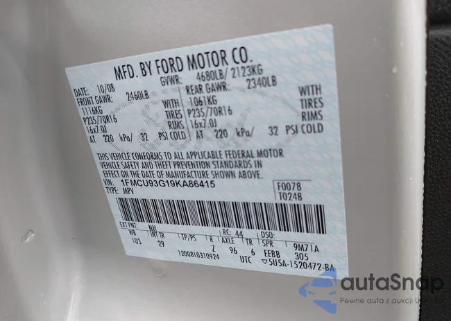 1FMCU93G19KA86415: 42459601