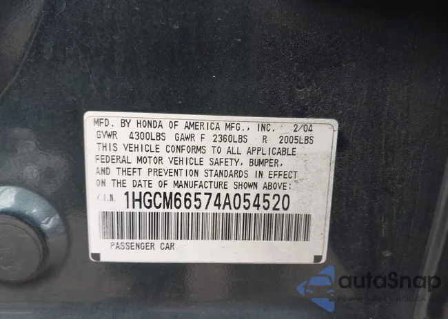 1HGCM66574A054520: 42461005