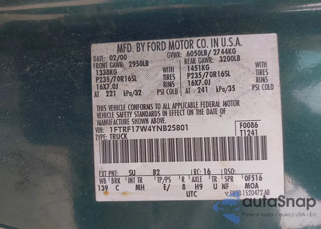 1FTRF17W4YNB25801: 42461063