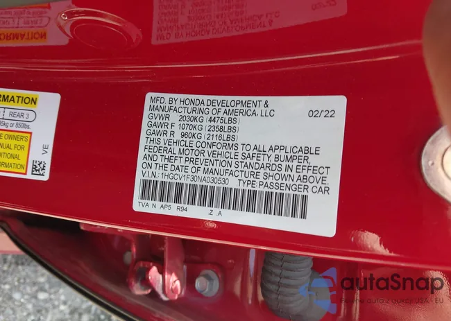 1HGCV1F30NA030530: 42461145