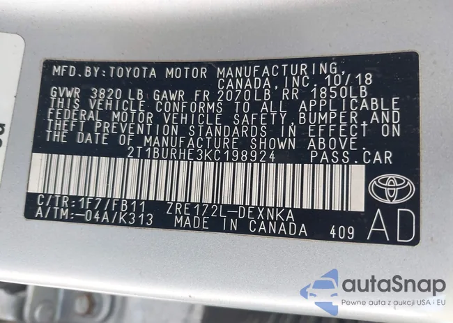 2T1BURHE3KC198924: 42461189