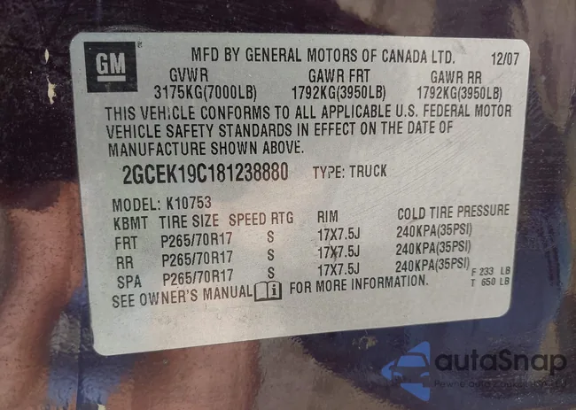 2GCEK19C181238880: 42461217