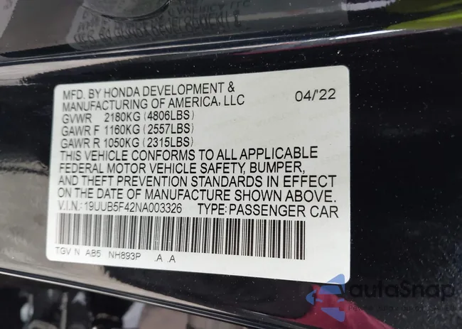 19UUB5F42NA003326: 42461248