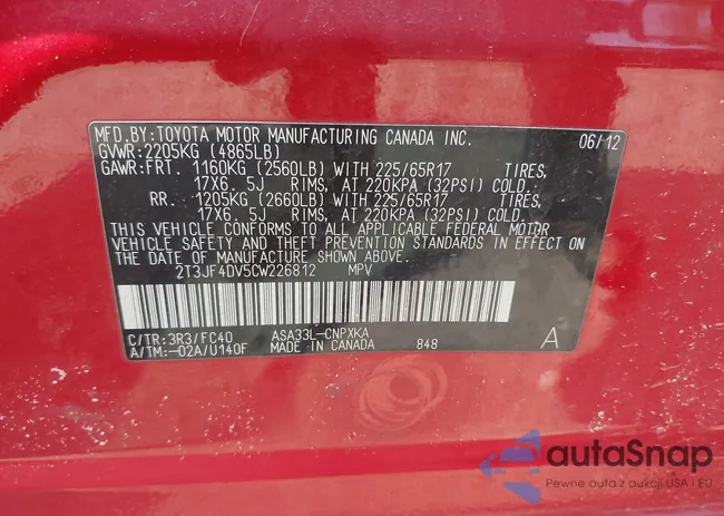 2T3JF4DV5CW226812: 42460414