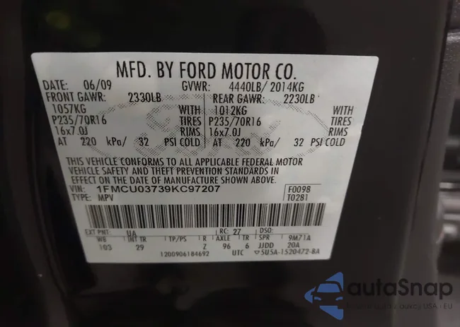 1FMCU03739KC97207: 42460552