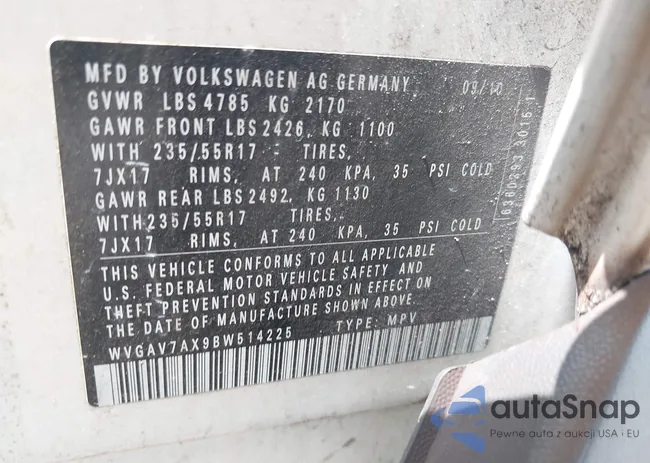 WVGAV7AX9BW514225: 42461785