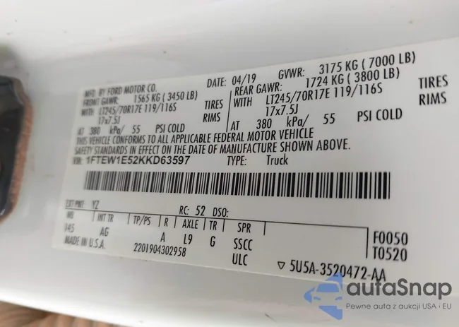 1FTEW1E52KKD63597: 42462033