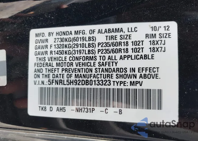 5FNRL5H92DB013323: 42461330