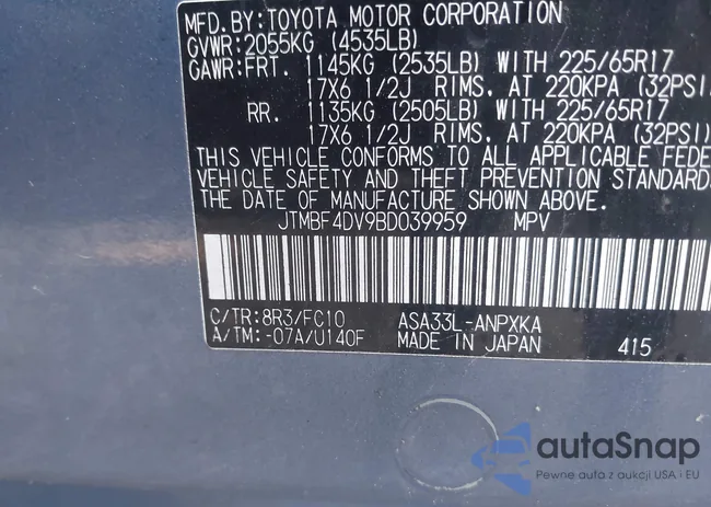 JTMBF4DV9BD039959: 42461343