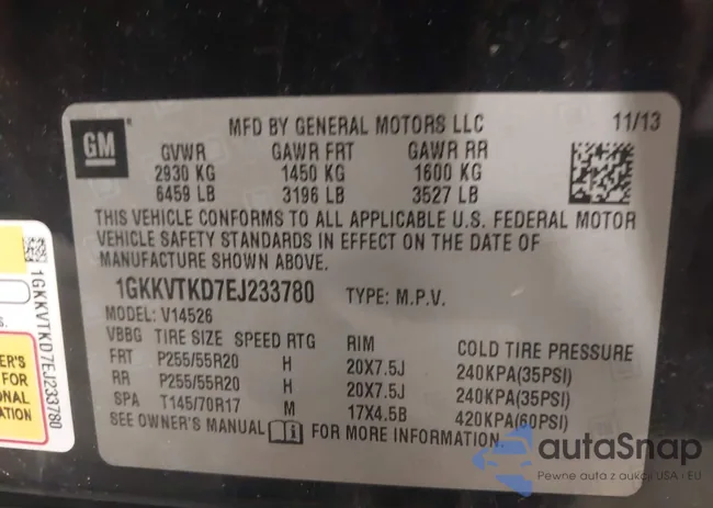 1GKKVTKD7EJ233780: 42461565