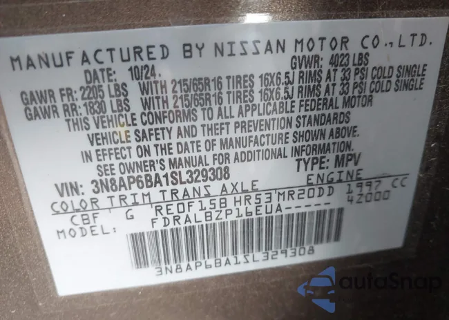 3N8AP6BA1SL329308: 42461649