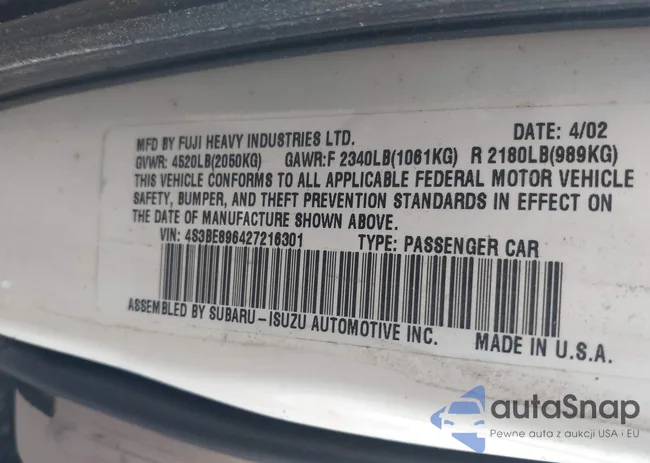 4S3BE896427216301: 42462925