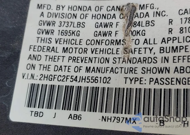 2HGFC2F54JH556102: 42462545