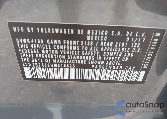 3VW2B7AJ3HM314525: 42463935