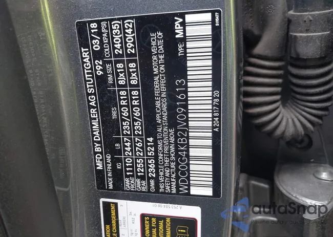 WDC0G4KB2JV091613: 42464161