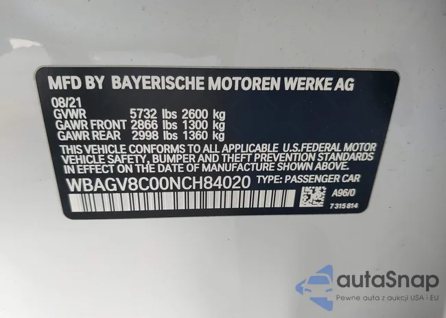 WBAGV8C00NCH84020: 42464167