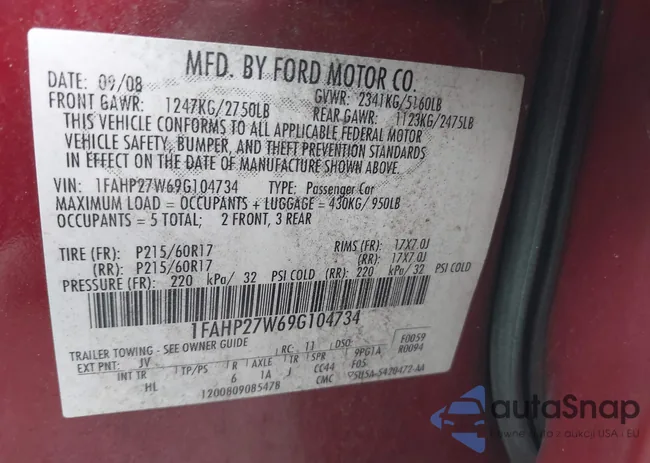 1FAHP27W69G104734: 42464224