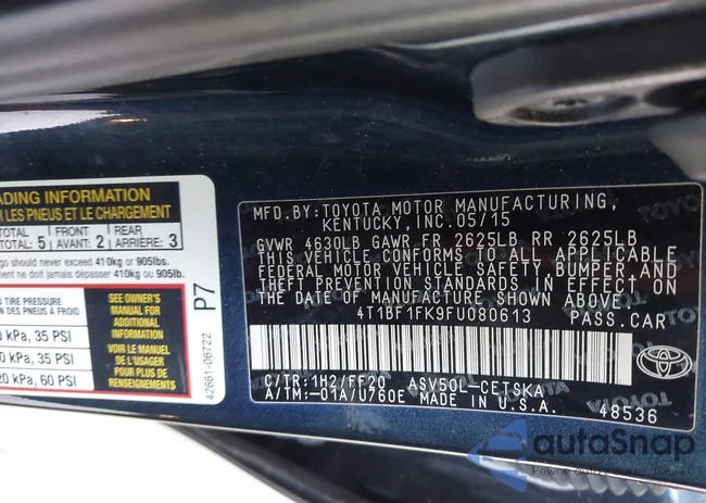 4T1BF1FK9FU080613: 42464259