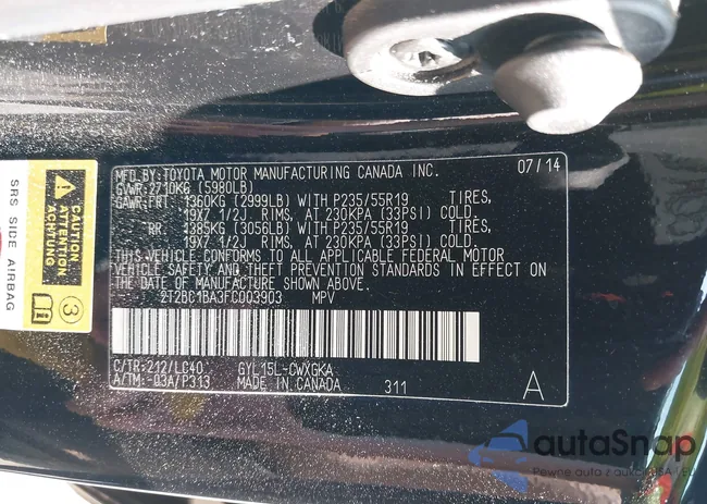 2T2BC1BA3FC003903: 42464314