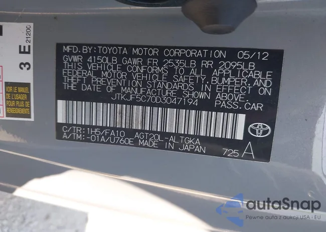 JTKJF5C70D3047194: 42464321