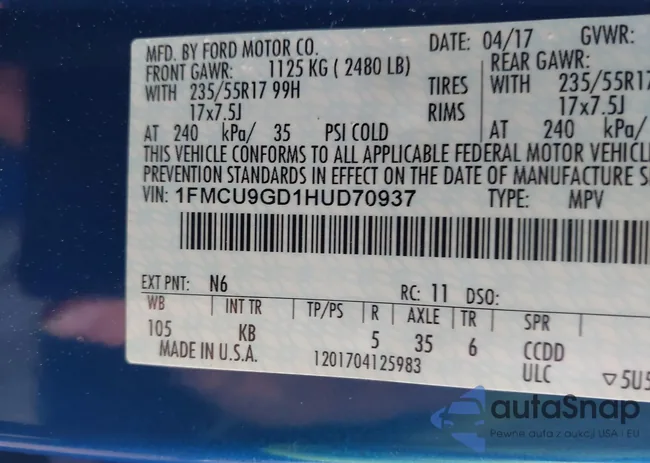 1FMCU9GD1HUD70937: 42463425