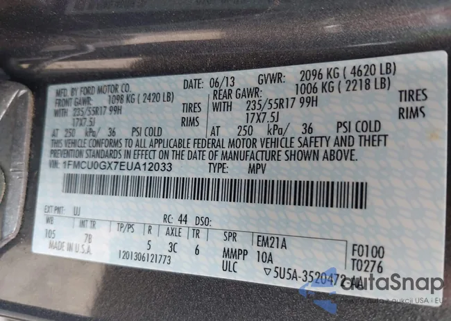 1FMCU0GX7EUA12033: 42463645