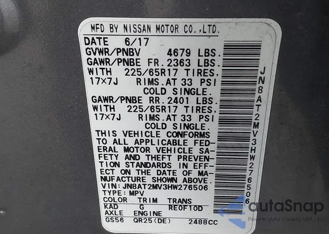 JN8AT2MV3HW276506: 42464946