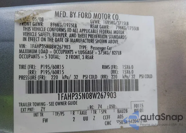 1FAHP35N08W267903: 42464423