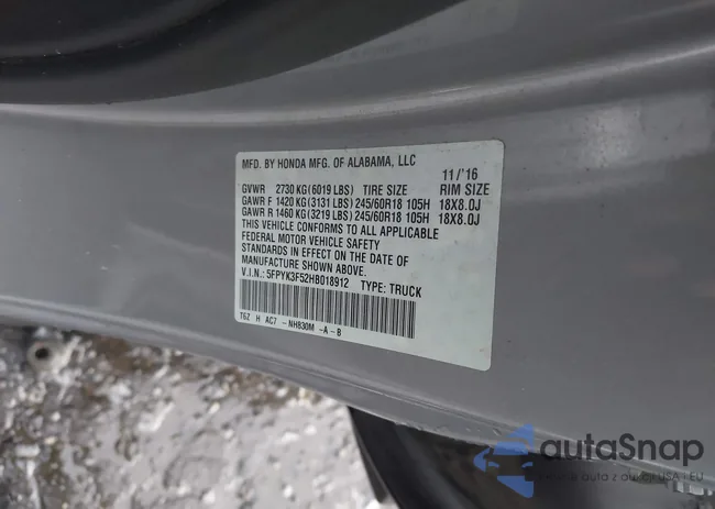 5FPYK3F52HB018912: 42464557