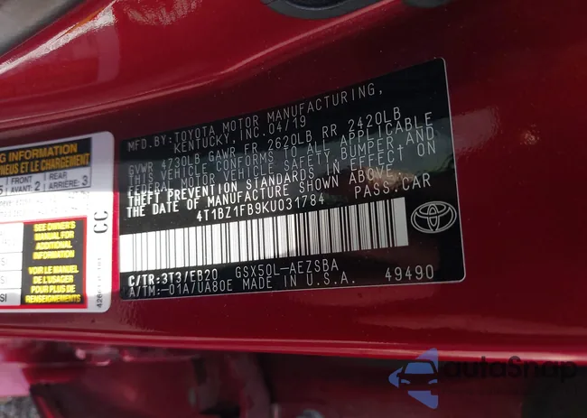 4T1BZ1FB9KU031784: 42465885