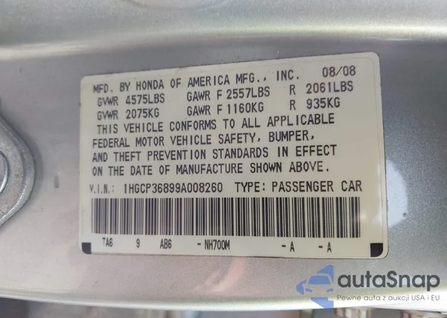 1HGCP36899A008260: 42465325