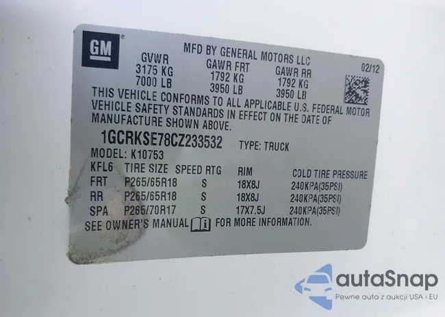 1GCRKSE78CZ233532: 42467046