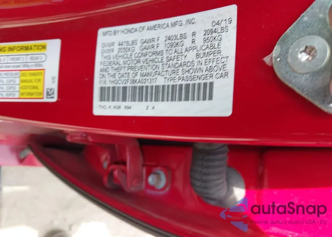 1HGCV2F38KA021317: 42466712