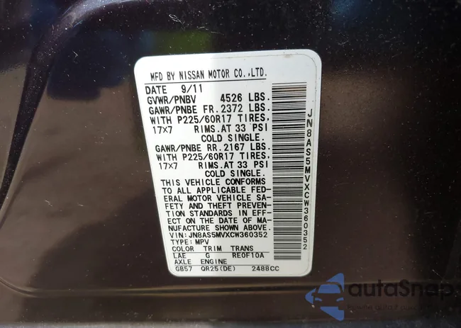 JN8AS5MVXCW360352: 42467757