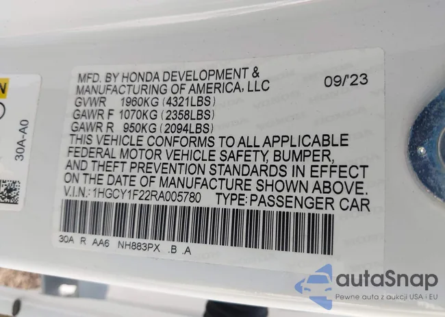 1HGCY1F22RA005780: 42467894