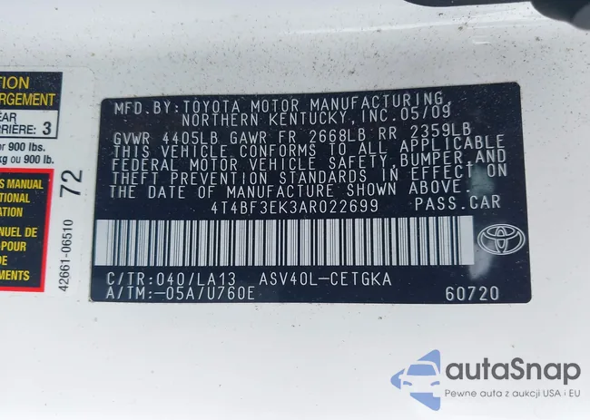 4T4BF3EK3AR022699: 42467953