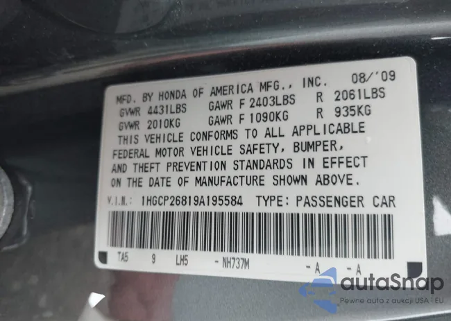 1HGCP26819A195584: 42467338