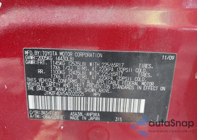 JTMZF4DV5AD020225: 42467607